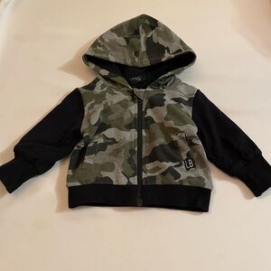 Little Bipsy black and green camouflage zip-up hoodie-Size 3-6 months